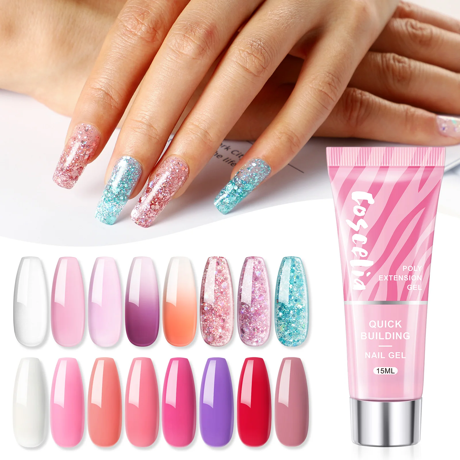 Poly Nail Gel Crystal Quick Extension 15ml Wholesale Nail Supply with Factory Price Acrylic Builder Nail Salon Custom Logo