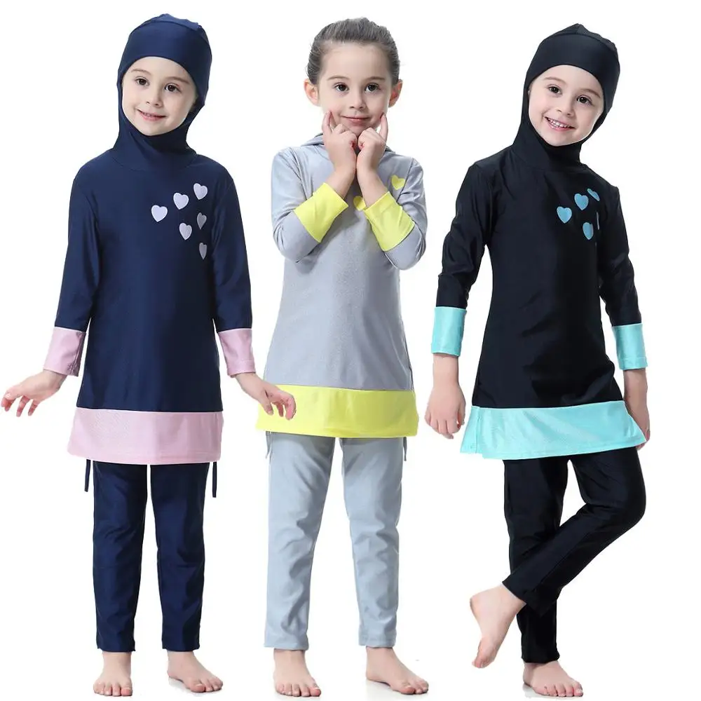 High Quantity 2pcs Muslim Girls Modest Swimsuits Set Well Designed Full Cover Swimwear For Dubai,Saudi Arab,Turkey , Malaysia