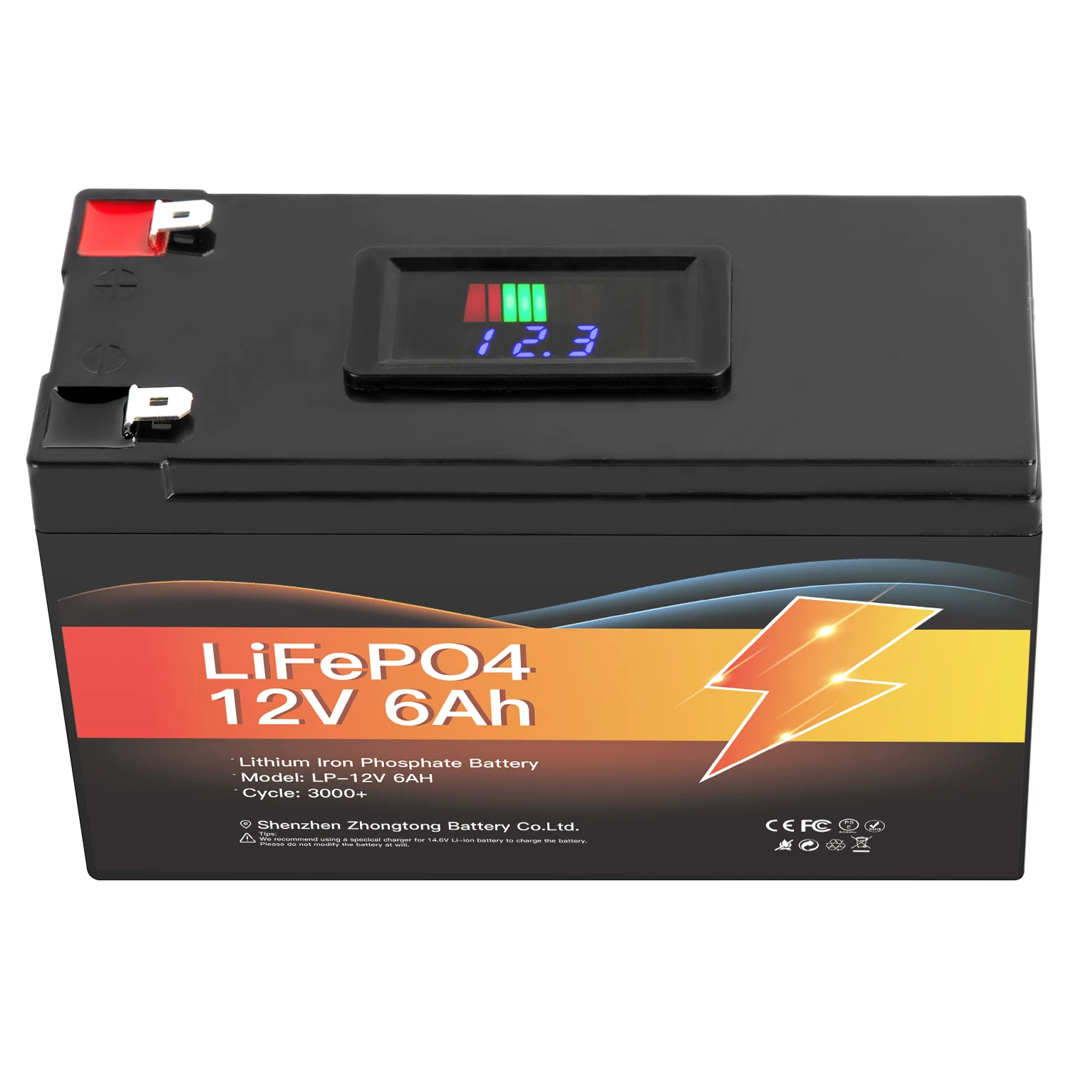 ZTGF Rechargeable 12.8v Solar Lithium Battery Pack 12V 6AH lifepo4 battery pack with LED display