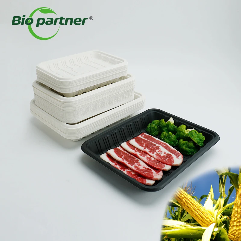Supermarket Disposable Bio Corn Starch Fruit Fish Meat Packing Trays Frozen Meat Beef Fish Seafood Chicken Defrost Tray