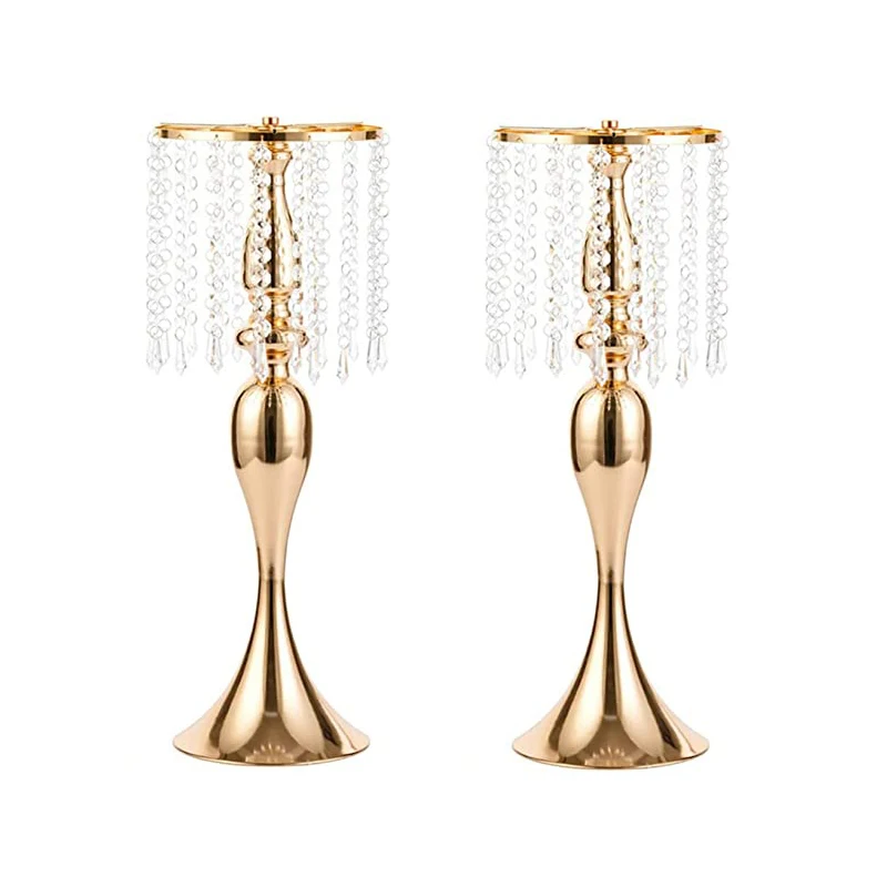 Gold Silver Metal Vase Crystal Arrangement Flower Stand, Tall Crystal Flower Stand Wedding Road Lead Table Centerpieces