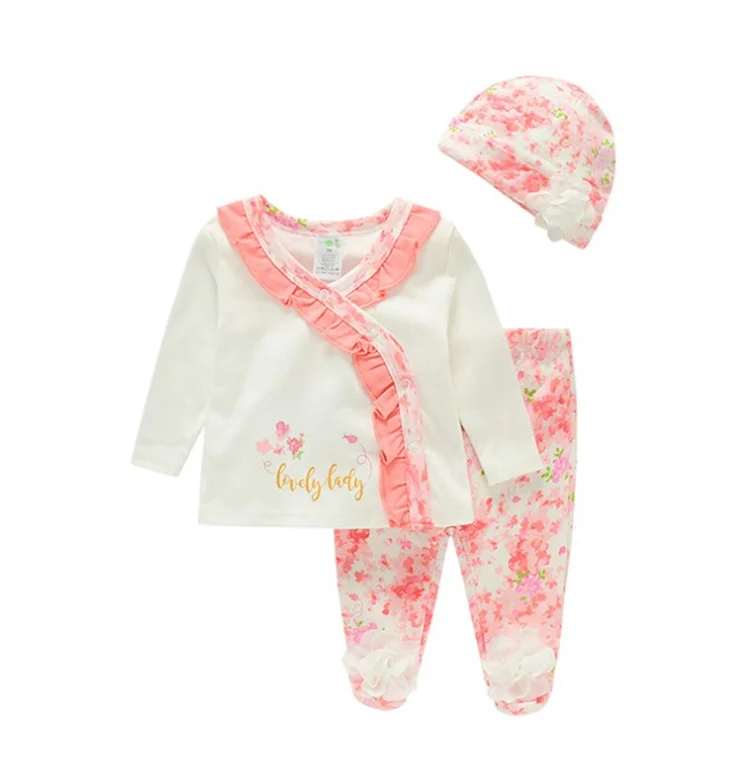 Newborn Infant Baby Boy Girl Clothes Long Sleeve Letter Romper Bodysuit Tops Cartoon Pants Hat Clothes Outfits Set