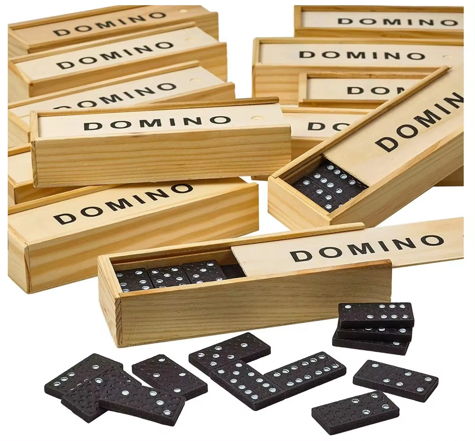 wholesale Small Blocks Mini Wooden Dominoes Gift Classic Domino Double Six Games for Boys Girls Wooden Travel Box 28 Piece Set