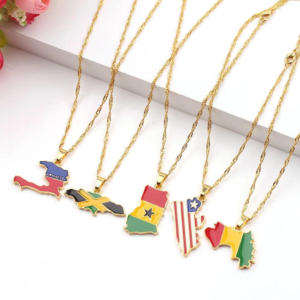 Personality Jewelry American 18K Gold Plated Stainless Steel Necklace Jewelry Customized Map Necklace