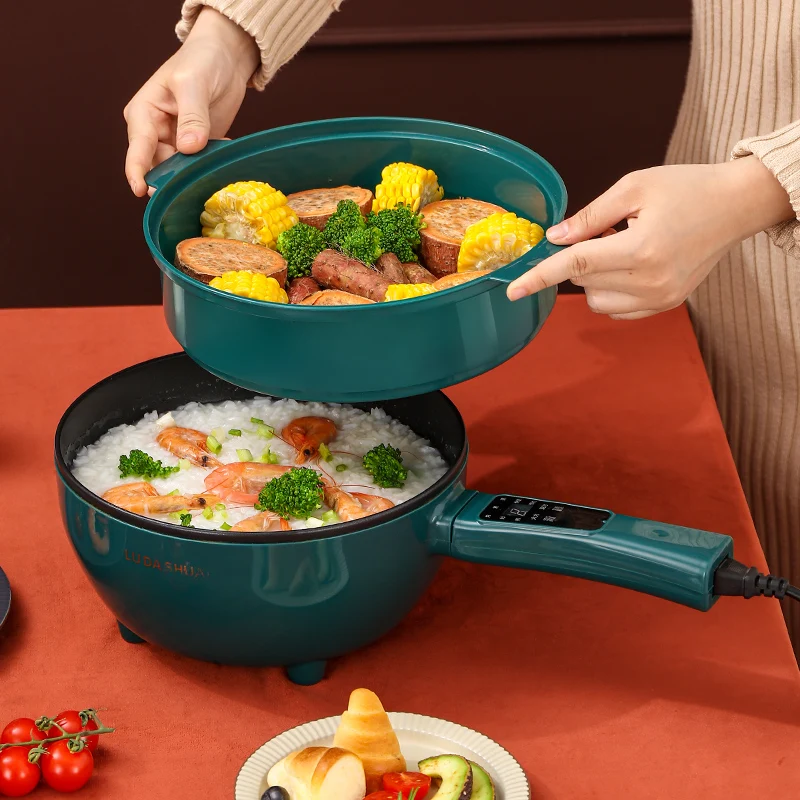Multipurpose automatic skillet non stick electric cooking pot electric frying pan with steamer household smart electric wok