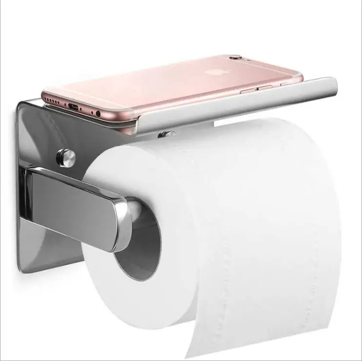 
Аксессуары для ванной комнаты 304 Нержавеющая сталь матовый черный золотой настенный держатель для туалетной бумаги с полкой для телефона 