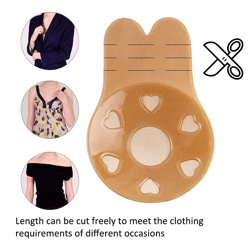 Sexy Push Up Boob Silicone Nipple Stickers Black Nude Nipple Covers Rabbit Ear Shape Nipple Bra