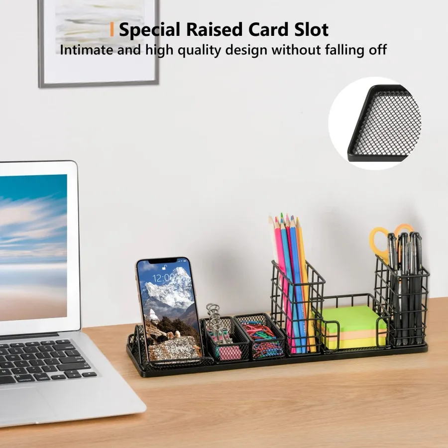Custom Desk Organizers and Accessories Mesh Pen Holder Metal Desk Organizer Set with Clip Holder