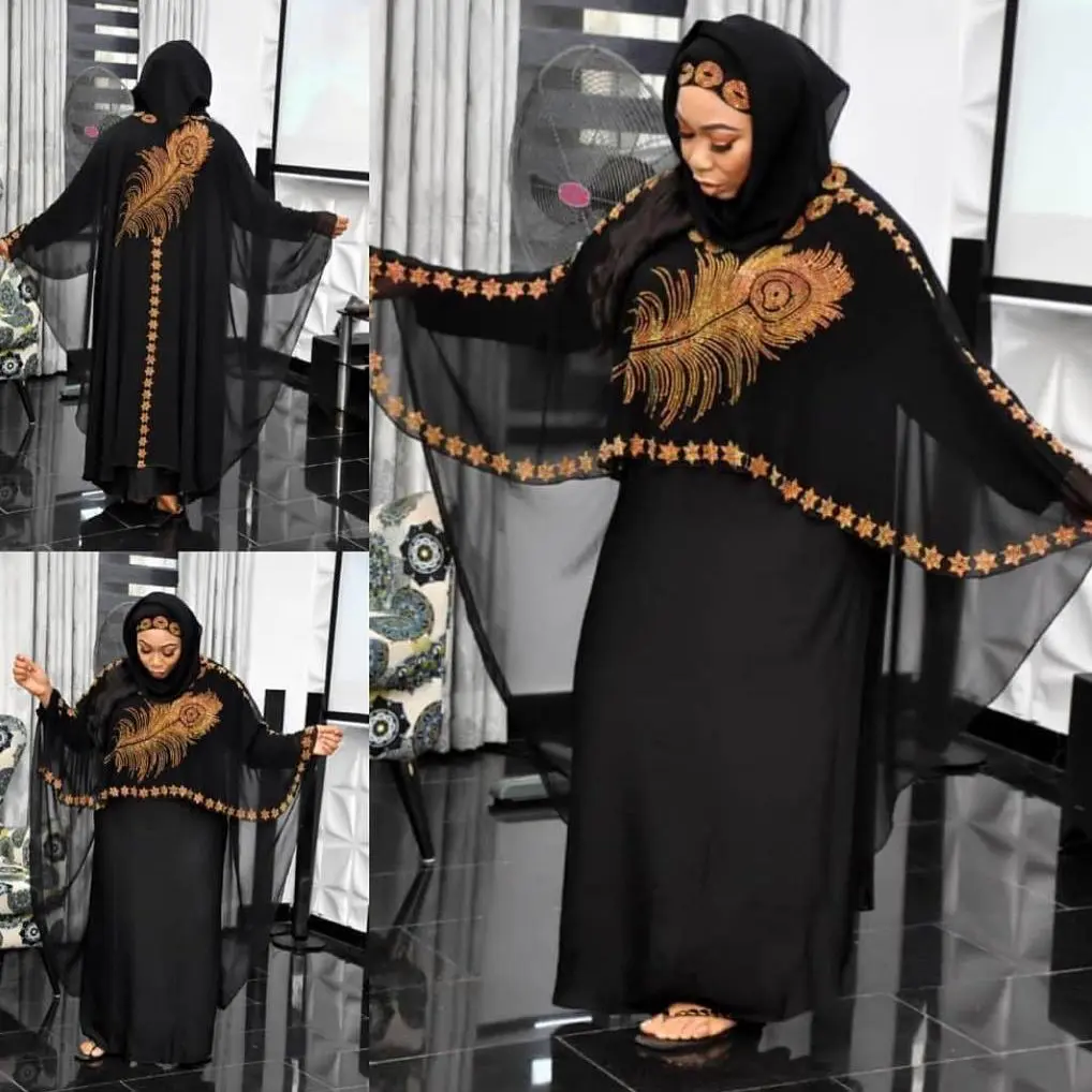 Womens Abaya Sequined Dresses Black Moroccan Dubai Abaya Kaftan Muslim Two Piece Suit  Dress