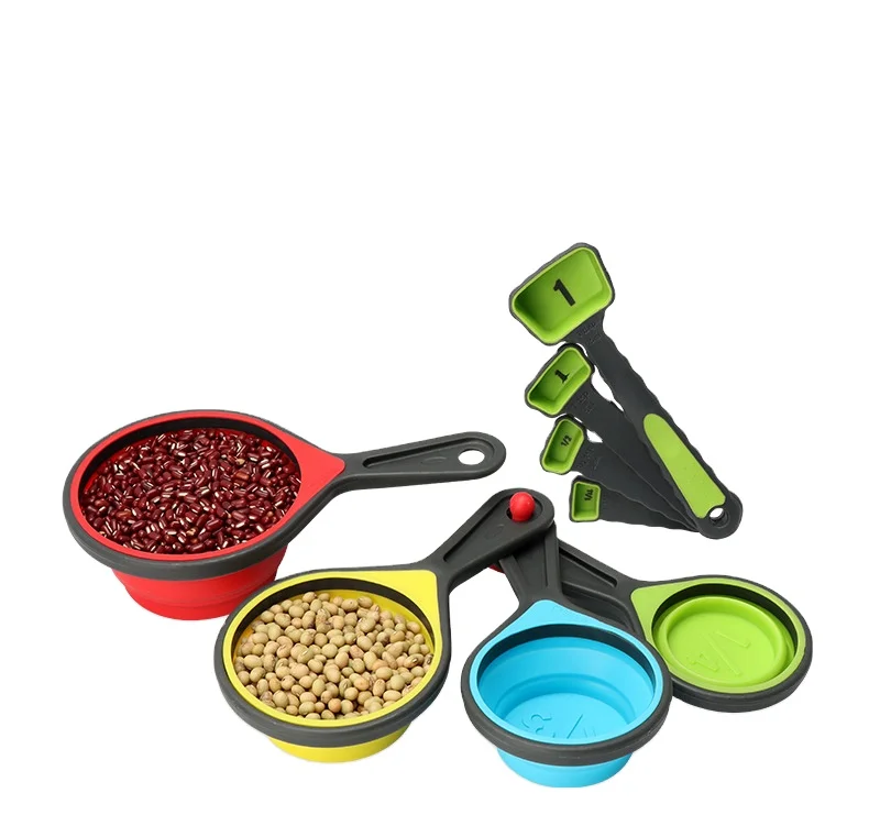 Bpa Free Adjustable Portable Durable Colorful Top Seller 8 Piece Silicone Measuring Spoons And Cups Measure Spoon Set