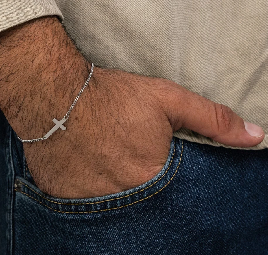 Men Cross Bracelet Christian Bracelet Catholic Bracelet Religious Jewelry Anniversary Gift Christmas Gift For Him