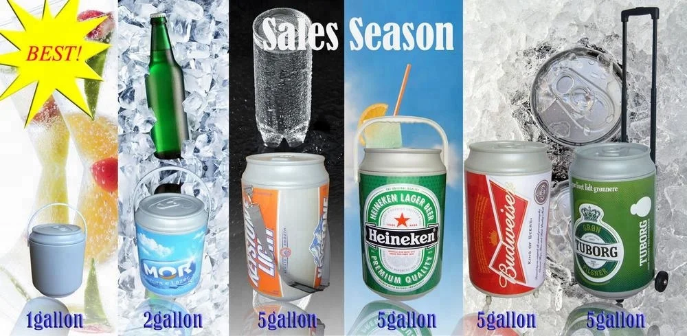 
Plastic custom Beer bucket ice cooler box with wheel and trolley wheels 