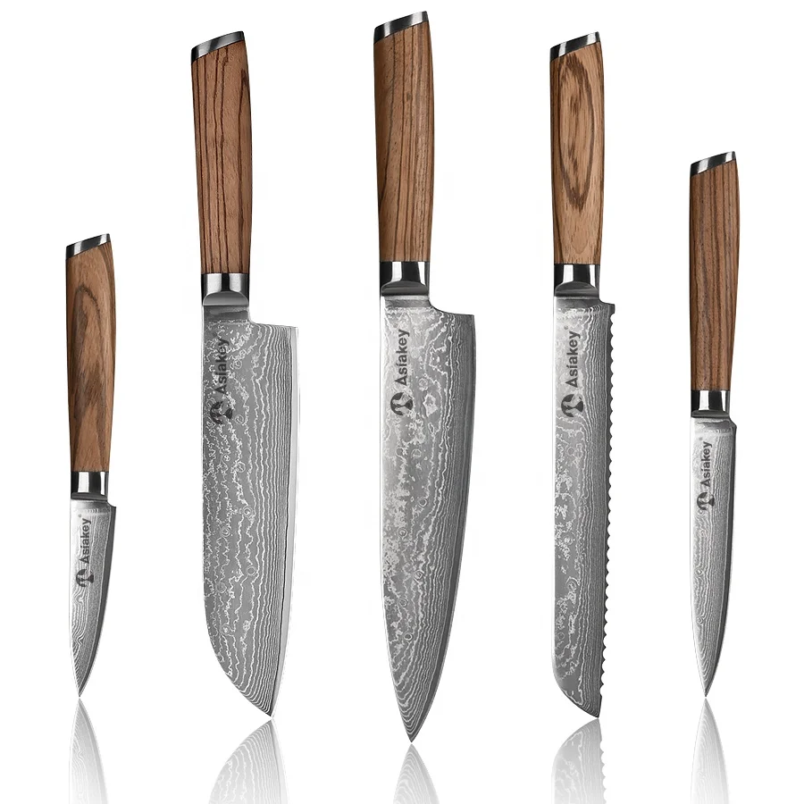 New arrival 3pcs damascus steel wood handle damast messer santoku knife set for chef