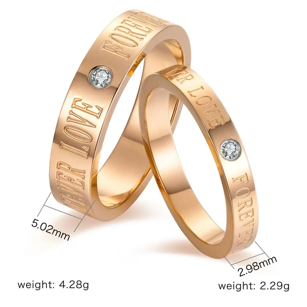 
rose gold forever love couple rings wedding plate engagement party ring in stainless steel gold plated ring 
