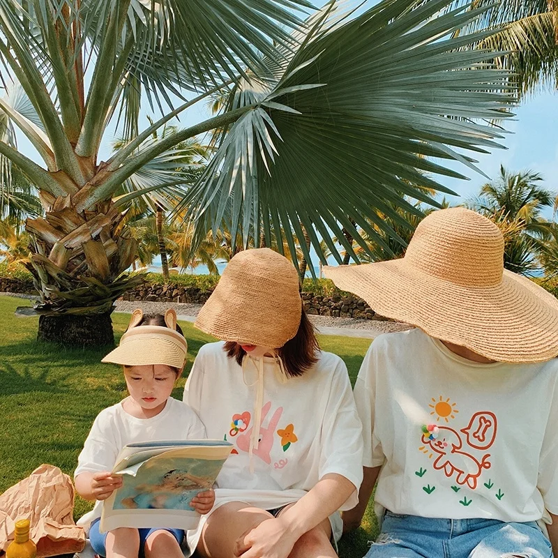 
6761/Summer new arrival parent child matching cartoon print 100% cotton wholesale t-shirt 