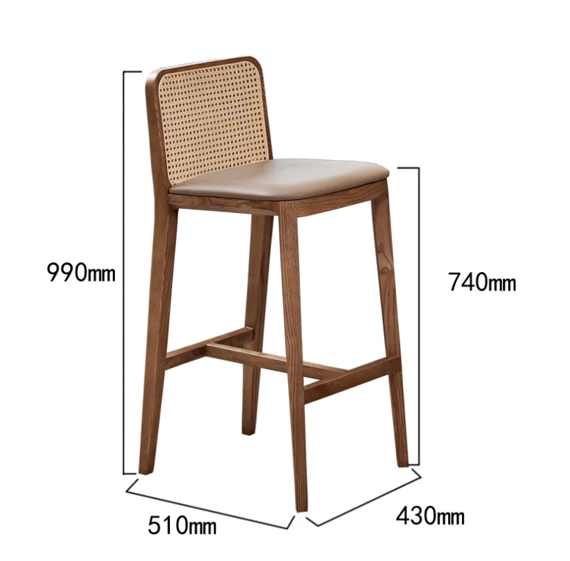 Wholesale High Quality Nordic Upholstered Bar Stool Wood Chair Rattan Chair for Bar