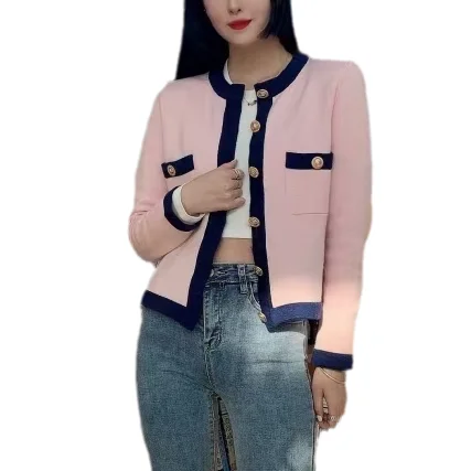 Wom Clothes Bulk Chandail Femme High Quality White Pink Rib Knit Long Sleeve Cashmere Cardigan Women With Pockets