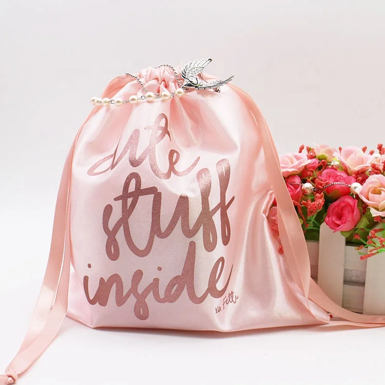 Персонализированная черная Розовая атласная Подарочная пыль, парик, сумка для ювелирных изделий с логотипом