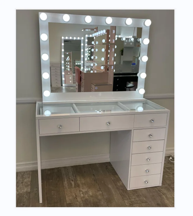 Modern  Hollywood Makeup Vanity Dressing Table  with mirror and drawers pink /white /black /grey color