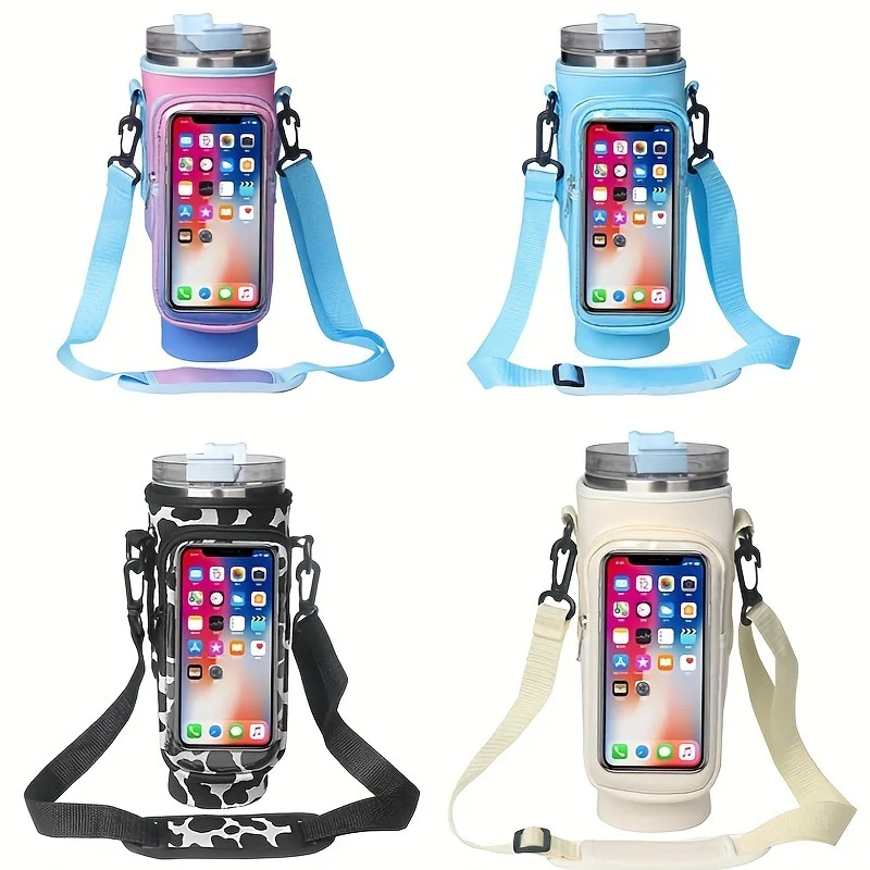 Neoprene 40oz Water Bottle Holder Bottle Pouch Holder Water Bottle Carrier Bag with Adjustable Shoulder Strap