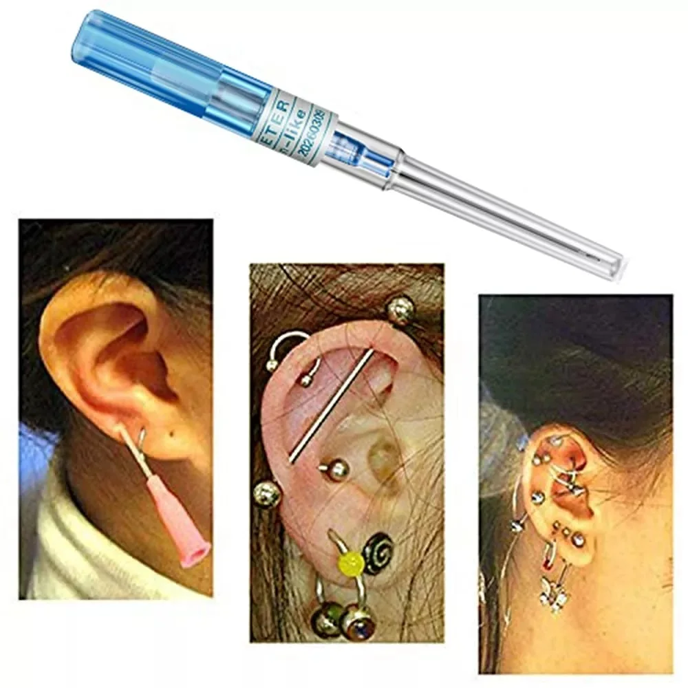 Stainless steel body piercing kit belly lip nose ear nipple piercing jewelry tools 14G 16G 18G 20G piercing needles sterilized