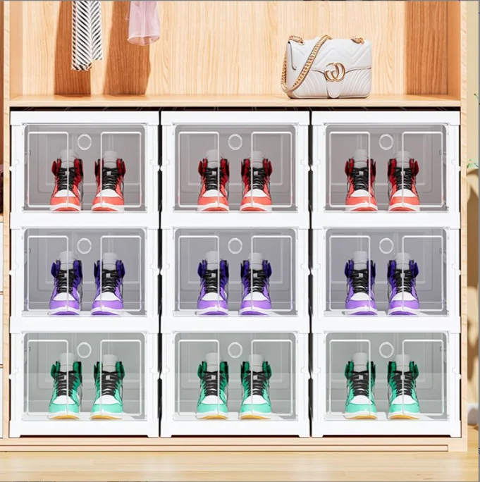 1pc Stackable Shoe Box Organizer - Easy Assembly Shoe StorageCabinet -Durable Plastic Sneaker Holder withFoldable Design