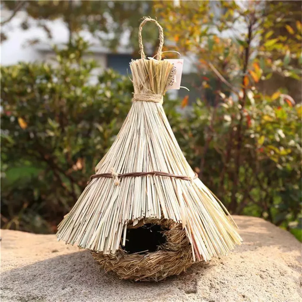 WILDMX Birds Nest Cage Natural Grass Egg Birdhouse Feeder Outdoor Decoration Hanging