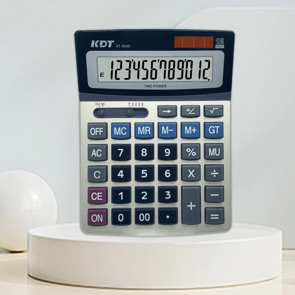 KT-9300 12 Digit Dual Power Desk Real Solar Energy Cheap Two Power Desktop Office Calculator Factory Supply Original Black