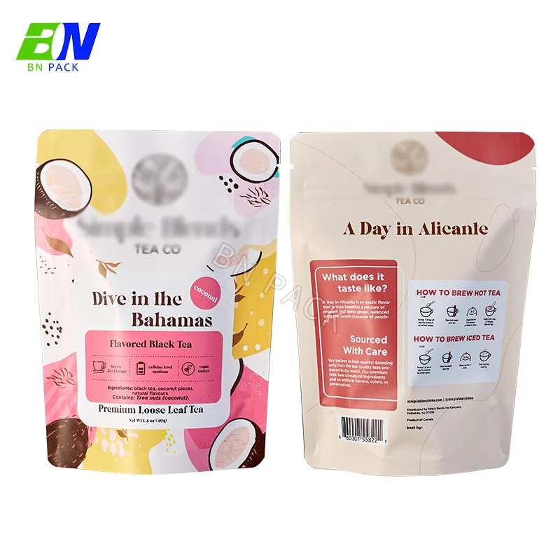 ECO Friendly Compose Custom printing  Kraft paper resealable Detox  Tea packaging bag