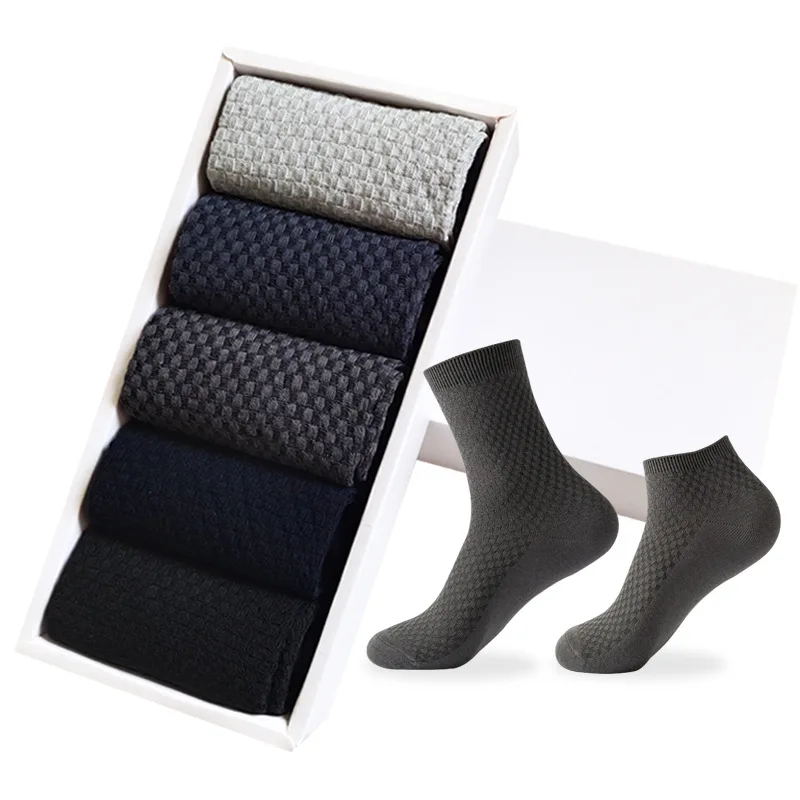 5 Pairs organic bamboo work socks unisex crew classic business ankle dress bamboo socks for men box sets