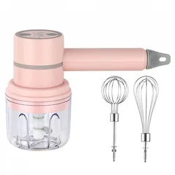Electric Wireless Whisk with Mini Food Chopper 2 in 1, Usb Rechargeable Portable Hand Mixer for Egg, Food Chopper for Vegetable