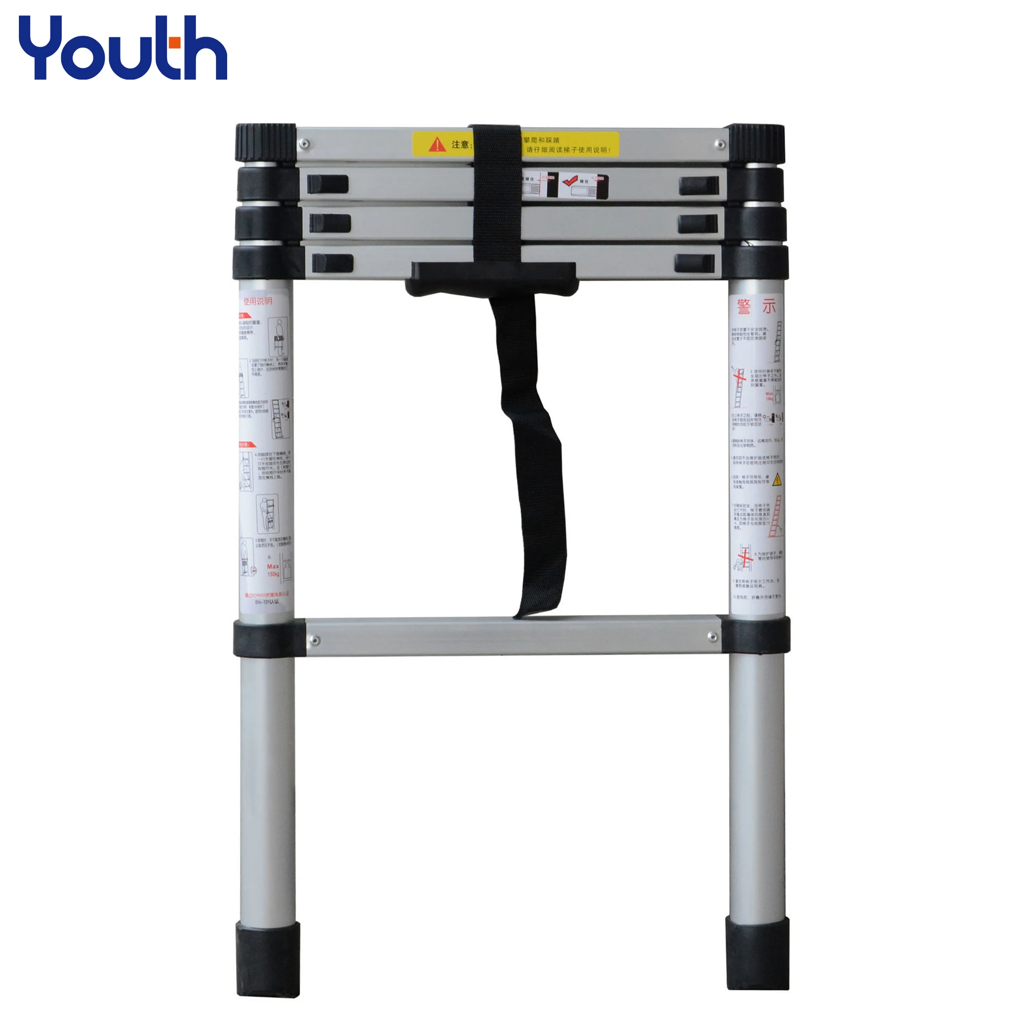 YOUTH Stable Foldable telescopic aluminum ladder Multi Purpose Industrial Herringbone Telescopic Straight Ladder step