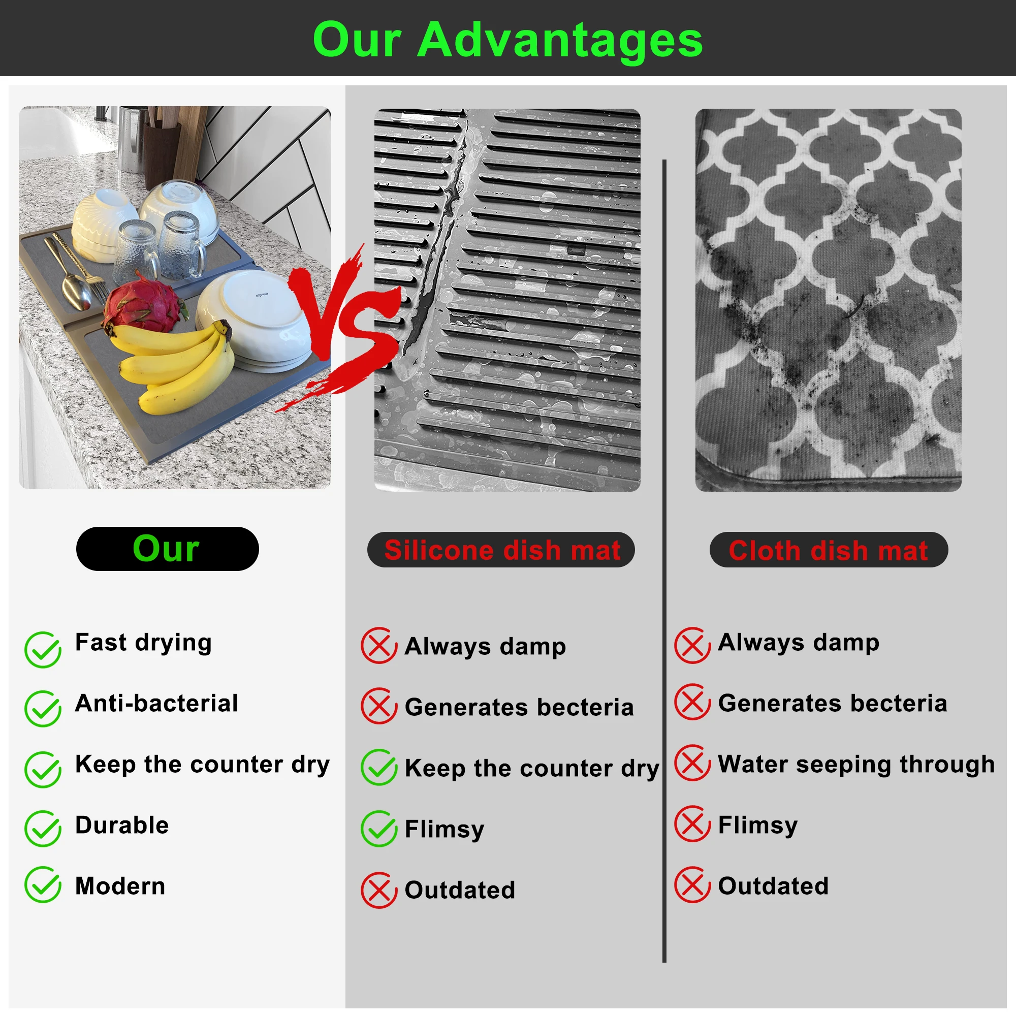 2 pcs stone drying mats stone drying tray for kitchen counter dishes