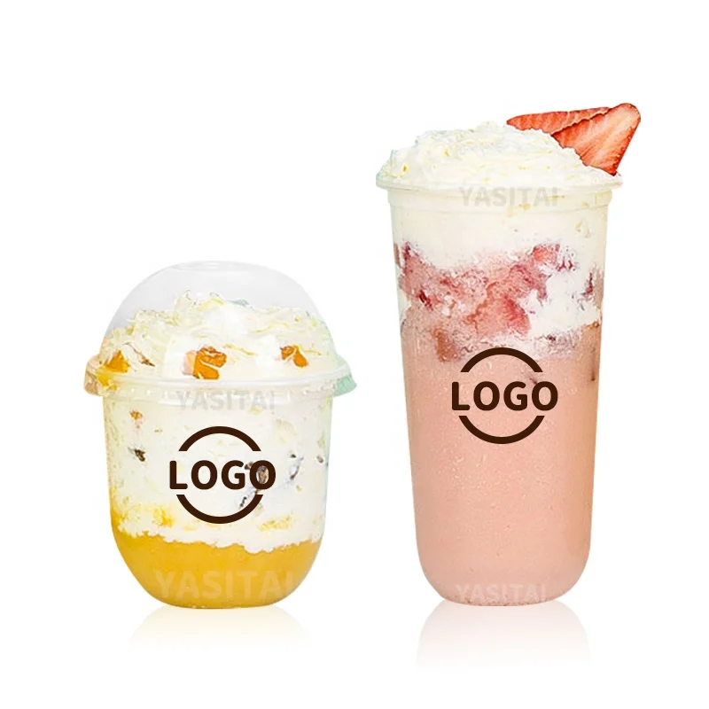 Прозрачные 360 мл 500 мл 600 мл 12 унций 16 унций 18 унций круглые одноразовые чашки для сока с принтом и купольными крышками