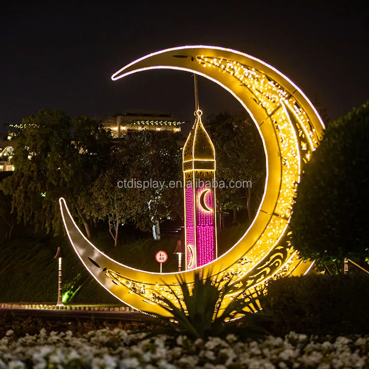 New Design Height 9 Feet Ramadan Eid Moon Motif Lights Shopping Mall Holiday Decoration