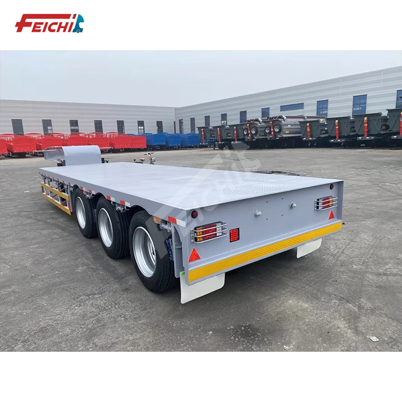 3 axles 11 meters Feichi brand high quality lowbed SEMI-TRAILER TRANSPORT 50 TONS low flat semi trailer for sale