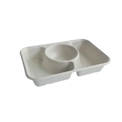 Bagasse 3 Compartment Pasta Paper Tray Fibre Tray Lunch Tray With Lid Paper Plate Supplier Fast Food Dish Fast Food Plates