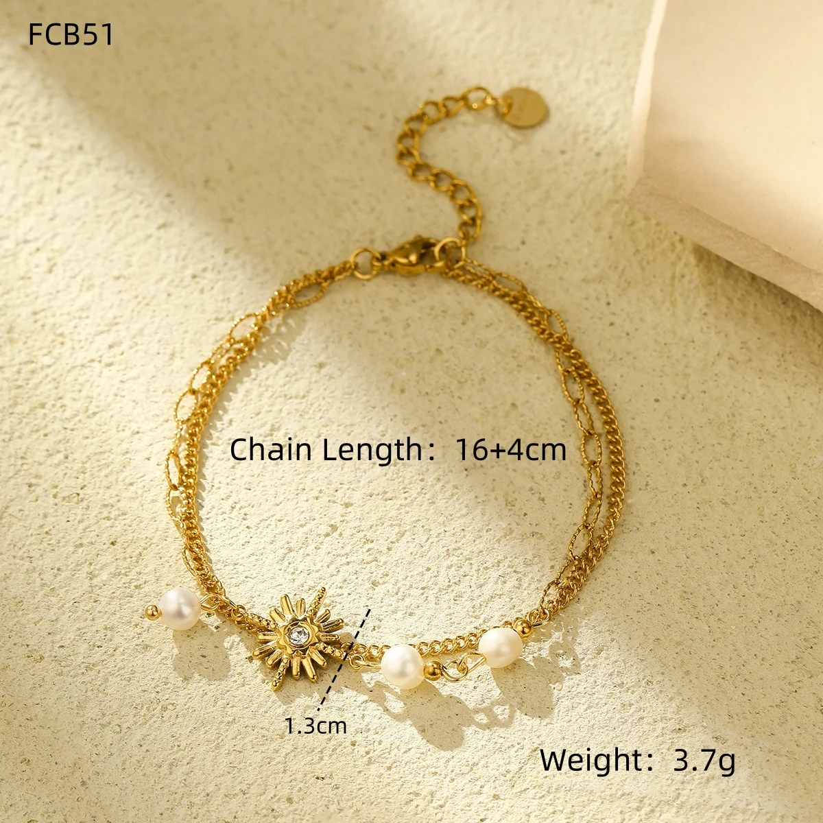 Multy-Layer Bohemian Style Stainless Steel Bracelet Set Gold Plated Natural Stone Beaded Heart&Sun Charms Chain Bracelet Jewelry