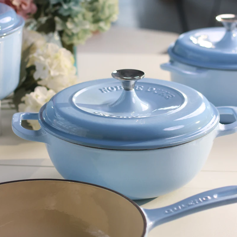 Quleno Cast Iron Cookware Enamel Soup Pot Set Luxury Chinese Design Metal Ceramic Pots Pans Cover Lid Kitchen Cookware Stocked