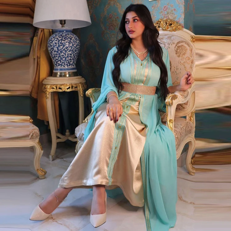 Stylish Elegant Custom 2 Piece Lace-Up Long Dress Robe Muslim Ladies Haute Couture Dubai Cardigan Abaya Dress Unique Style