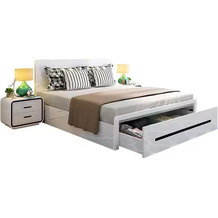 Contemporary Bedroom Simple Modern Plate Double Washable Cloth 1.8M Storage Base Bed