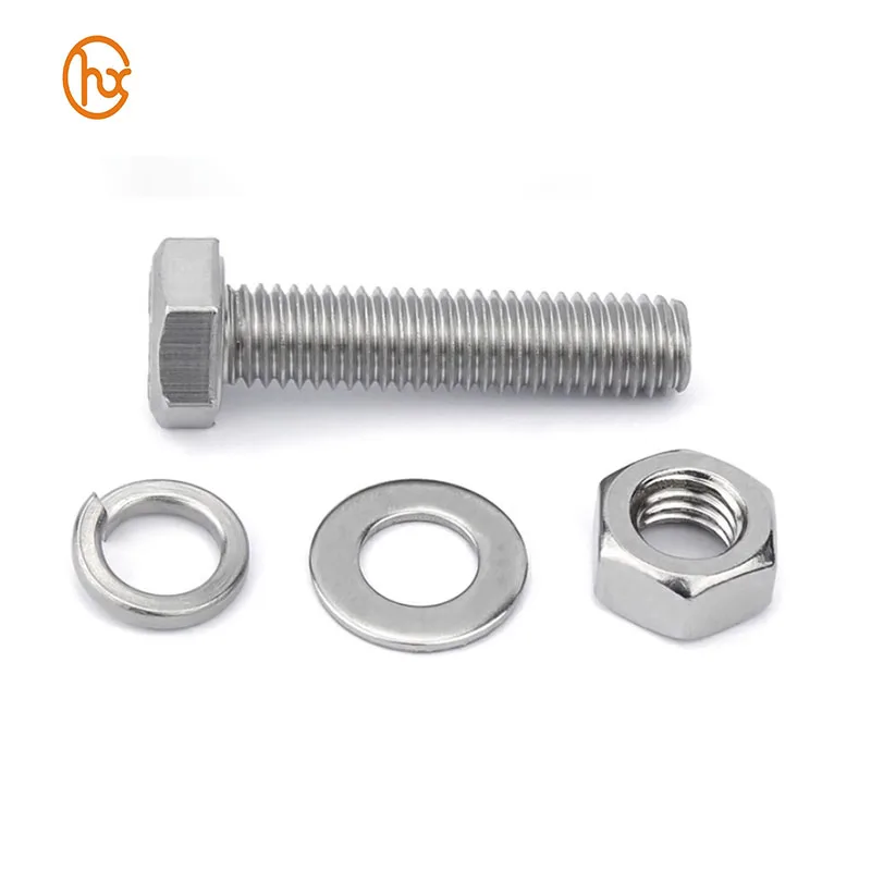 Stainless Steel SUS 304 316 316L A2 A4 Hex Head Bolt Set Hex Nut Single Coil Spring Lock Washer And Plain Washer Assemblies