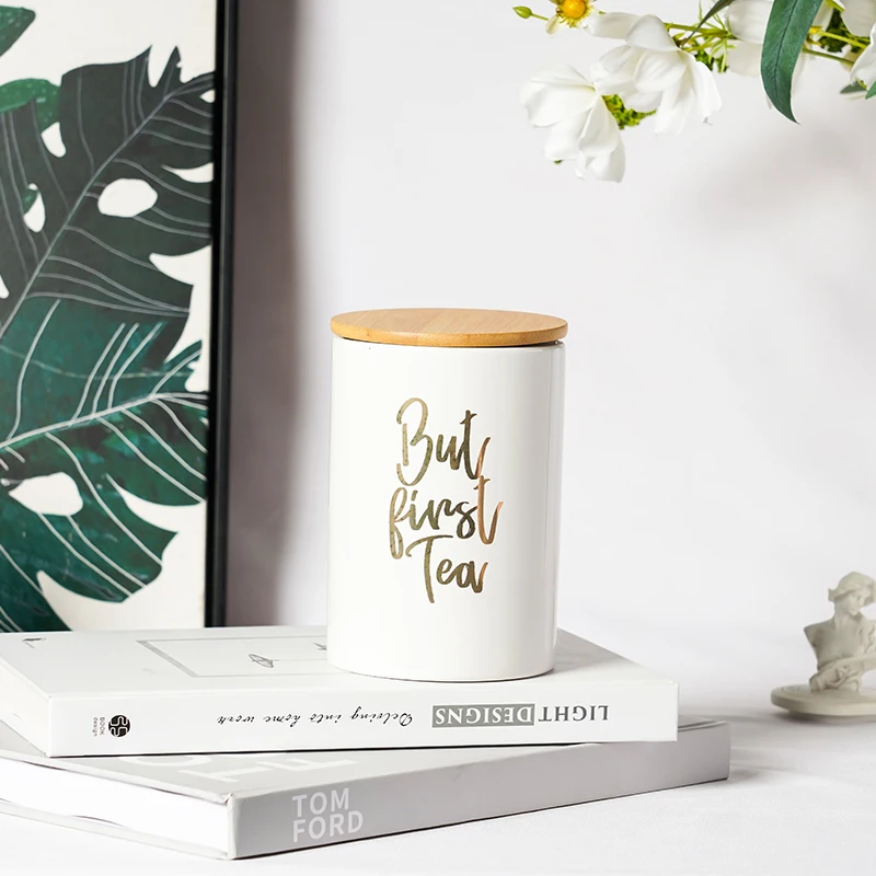 ceramic canister snack flour sugar dry food storage containers with bamboo lids airtight