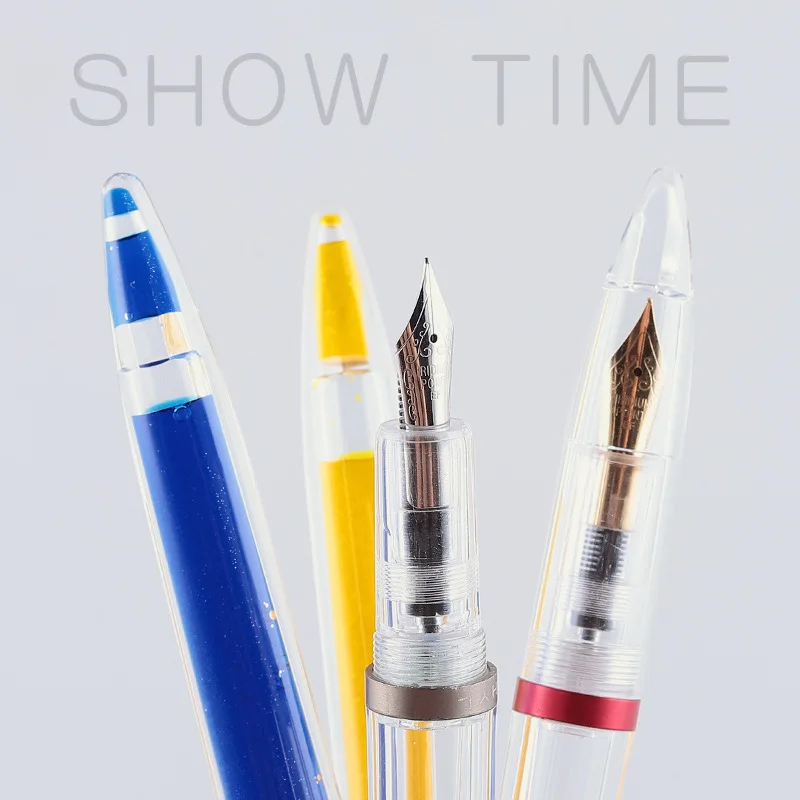 
Extra-fine transparent demonstration color ink fountain pen, large-capacity drip type acrylic pen barrel ink storage fountain pe 