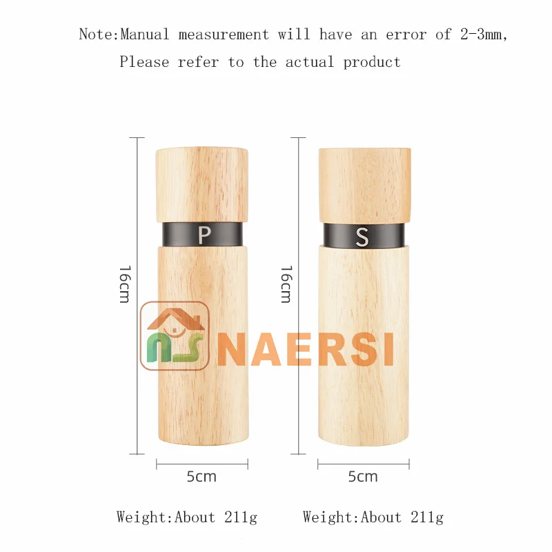 Factory Price cylinder seasoning bottle wood pepper grinders spice mill salt and pepper grinder set for kitchen