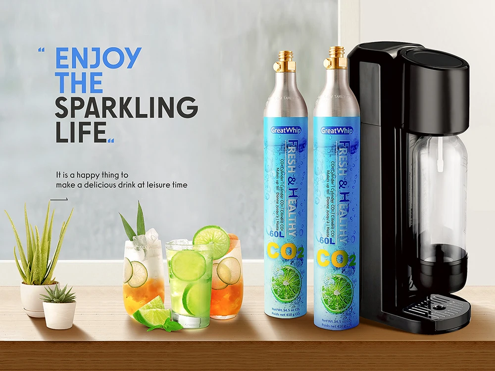 LesooWhip High Grade CO2 0.6L High Pressure Small Gas Co2 Aluminium Cylinder For Sparking Water Soda Maker