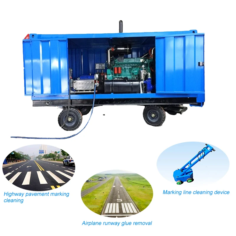 Factory Price Diesel Engine High Pressure Water Blasting Runway Rubber Removal Hydro Jet Road Mark Line Cleaning Equipment