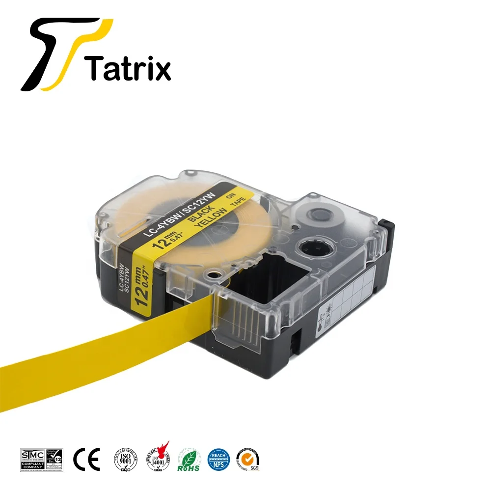 Tatrix SC12YW LC-4YBW LC4YBW 12mm Black on Yellow Compatible Label Tape Cartridge for Epson for KING JIM Label Printer tape