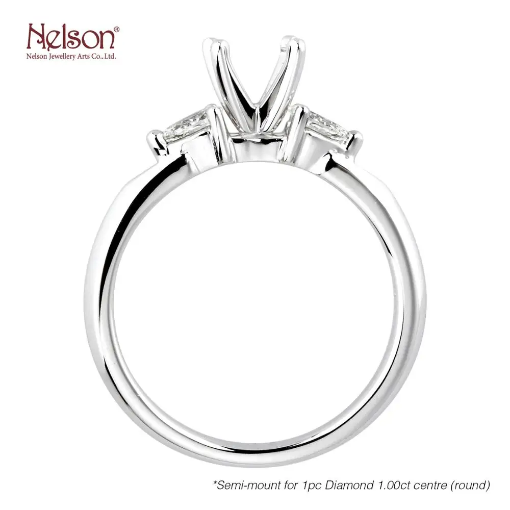 Wholesale price no MOQ Custom logo jewellery 18K 750 White Rose Gold Diamond Three Stone Semi-Mount Rings for 1ct round center