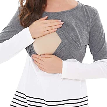 2021 оптовая продажа Женское шерстяное пальто с длинными рукавами для девочек с круглым вырезом и Грудное вскармливание топ в полоску